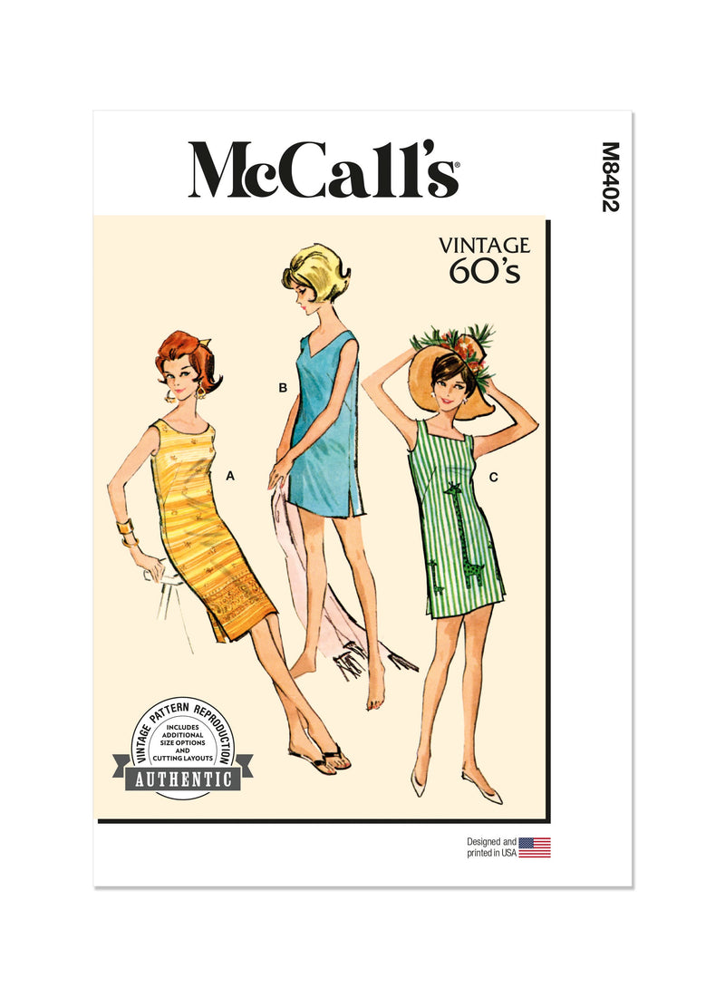 McCall’s Misses Dresses In Two Lengths With Choice Of Three Necklines Sewing Pattern M8402