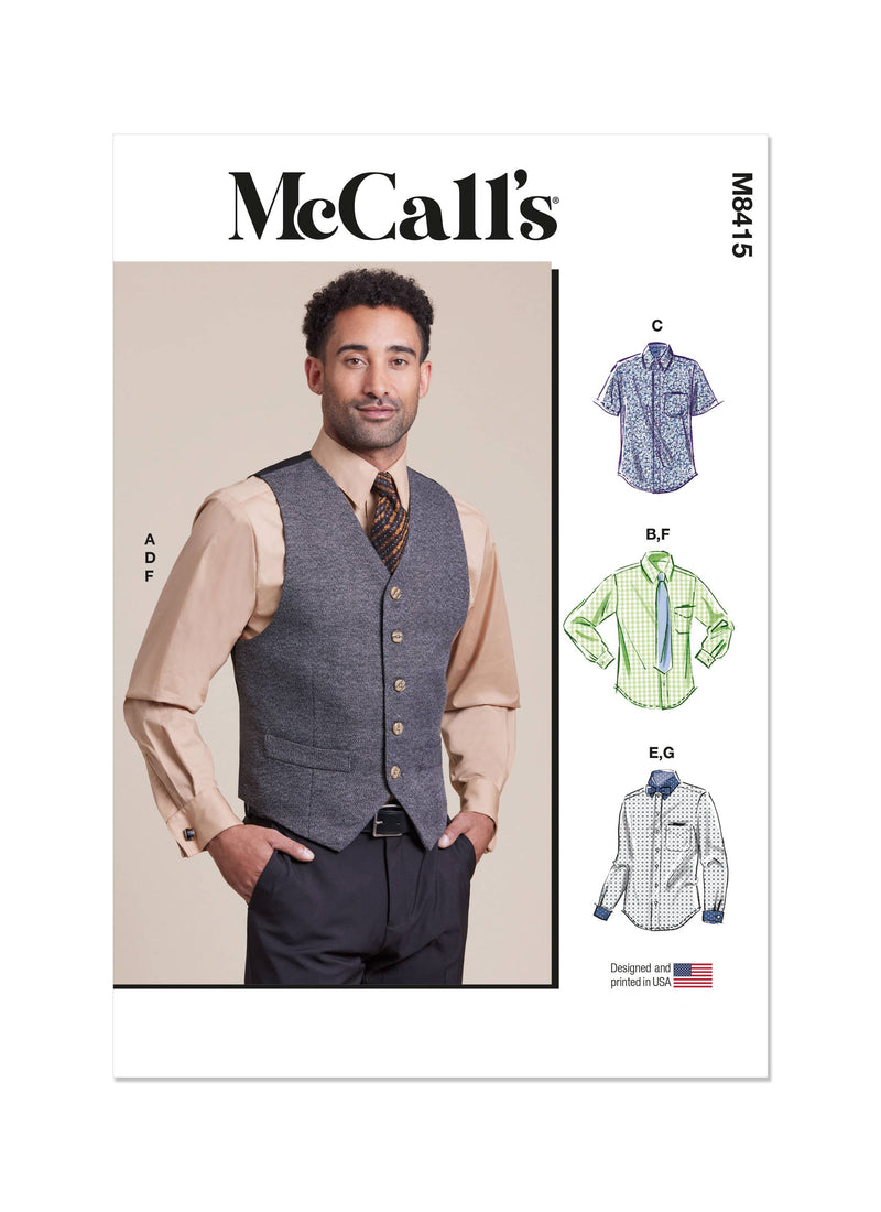 McCall’s Men's Lined Vest, Shirts, Tie And Bow Tie Sewing Pattern M8415