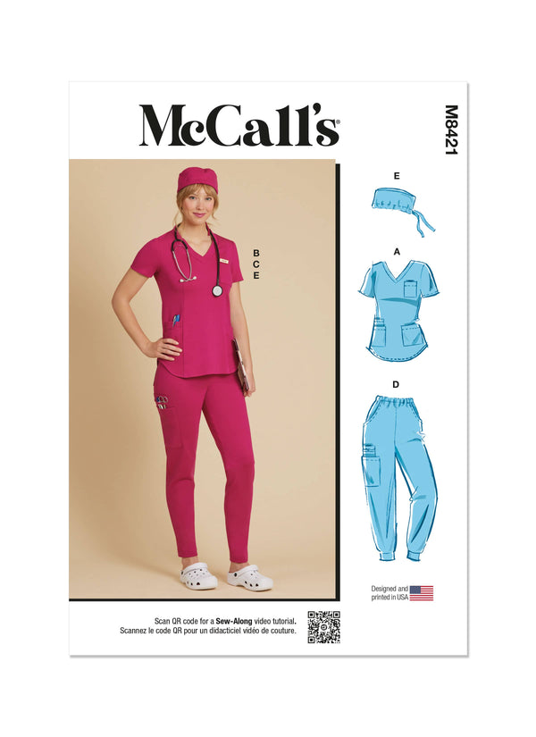McCall’s Misses Knit Scrub Tops, Pants, Jogger And Cap Sewing Pattern M8421
