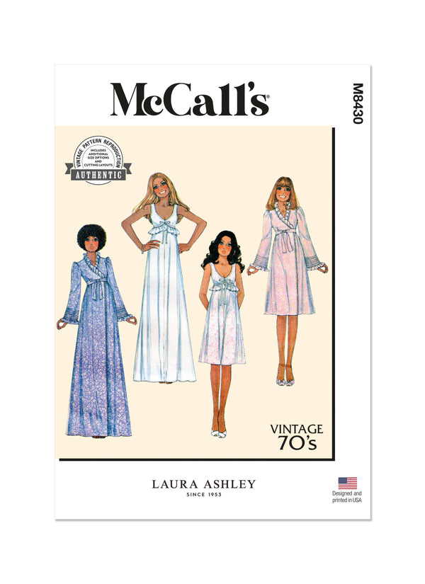 McCall’s Misses Robe And Nightgown Sewing Pattern M8430