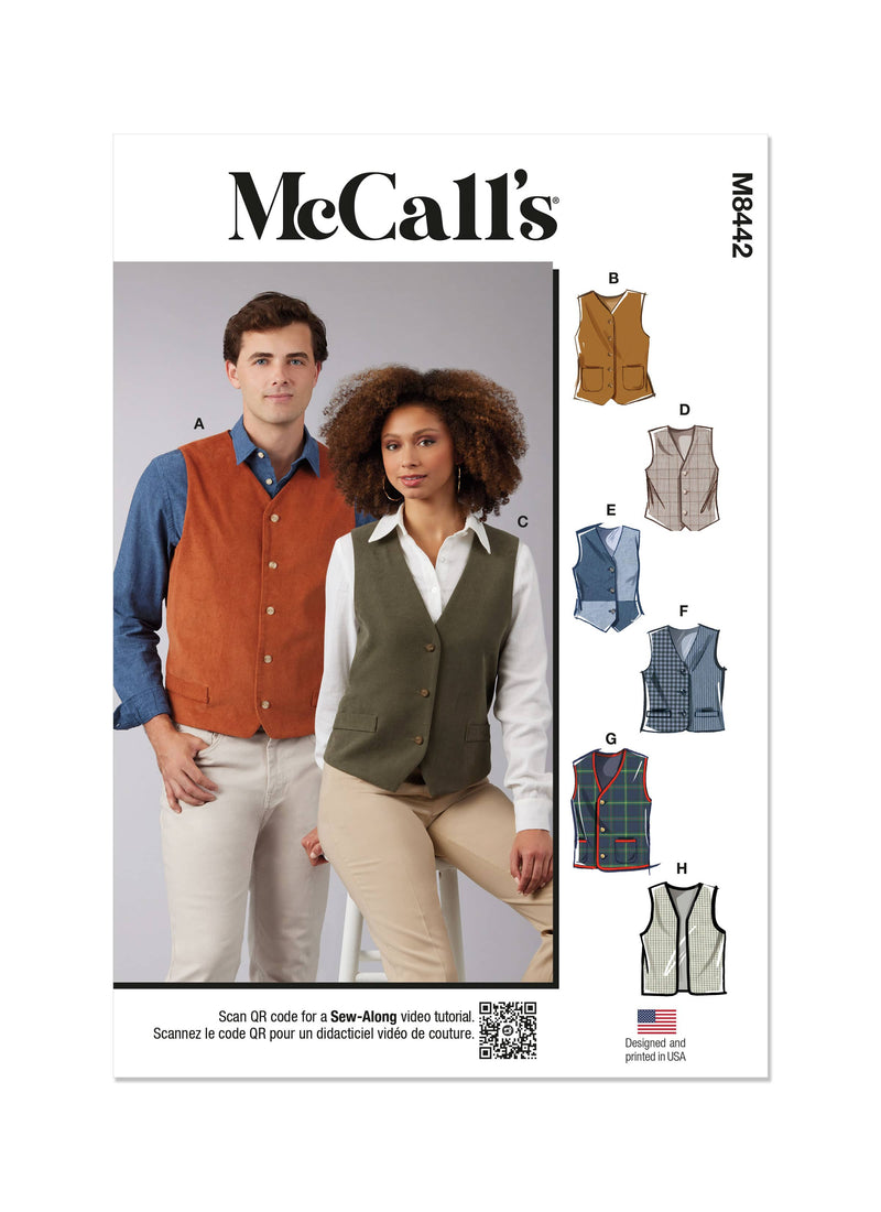 McCall’s Misses And Men's Lined Vests Sewing Pattern M8442