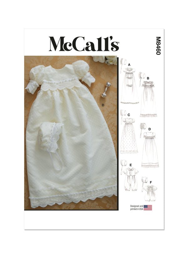 McCall’s Infant's Christening Gown, Romper And Bonnet Sewing Pattern M8460