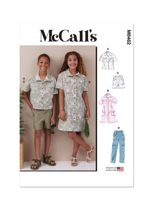 McCall’s Girls And Boys Shirt, Pants, Shorts And Girls Dress Sewing Pattern M8462