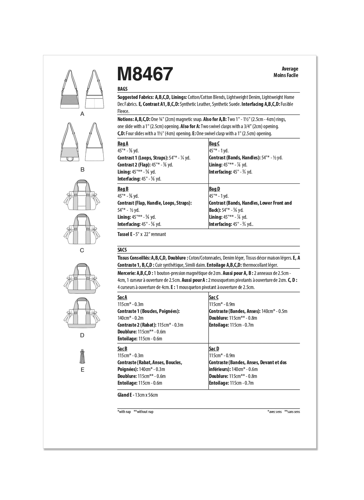 McCall’s Bags Sewing Pattern M8467