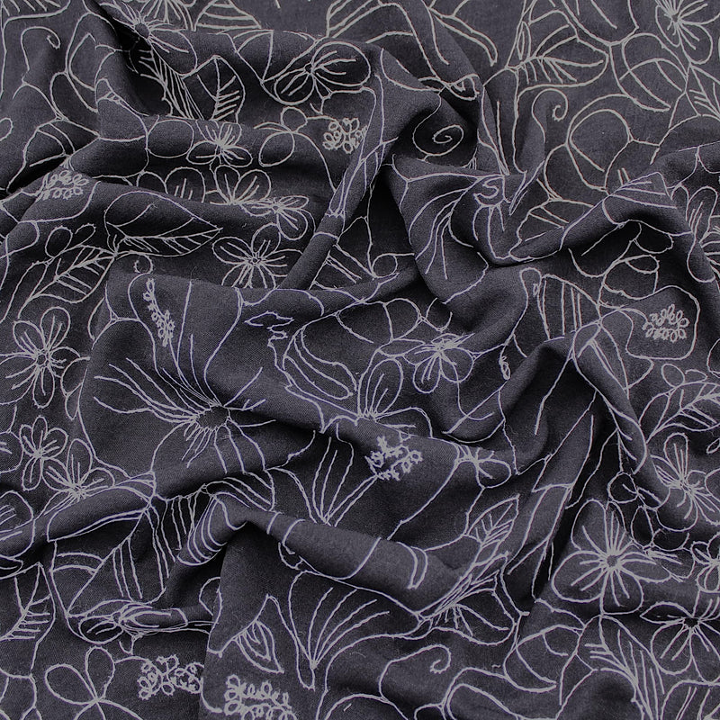 Mandy Printed Polyester Dressmaking Fabric - Floral Embroidery Black