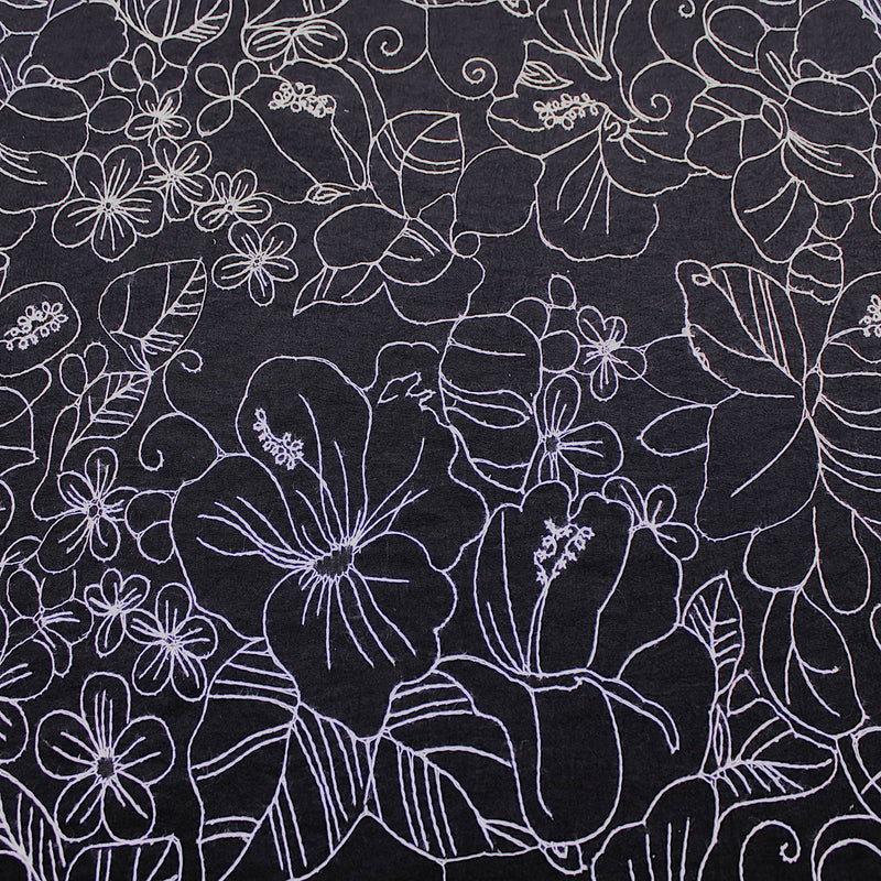 Mandy Printed Polyester Dressmaking Fabric - Floral Embroidery Black