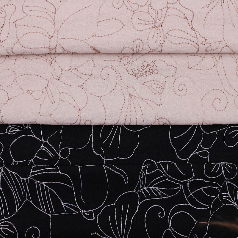 Mandy Printed Polyester Dressmaking Fabric - Floral Embroidery Black