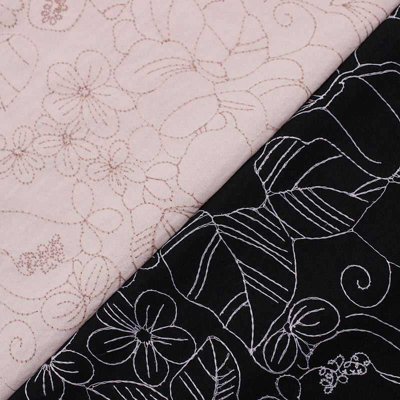 Mandy Printed Polyester Dressmaking Fabric - Floral Embroidery Black