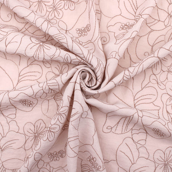 Mandy Printed Polyester Dressmaking Fabric - Floral Embroidery Natural