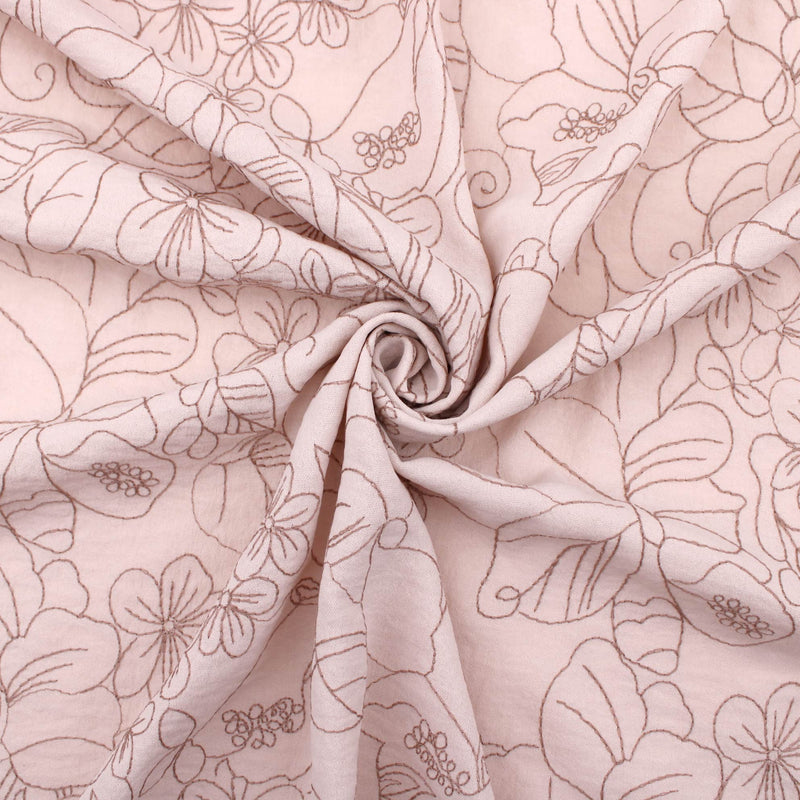 Mandy Printed Polyester Dressmaking Fabric - Floral Embroidery Natural