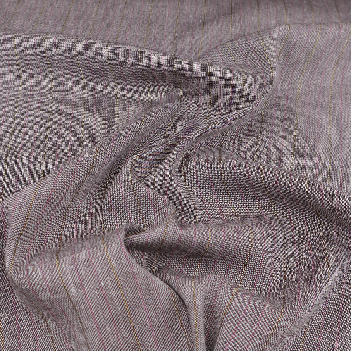 Marco Linen Viscose Blend Suiting & Trousers Fabric - Pink & Gold Lurex Pinstripe