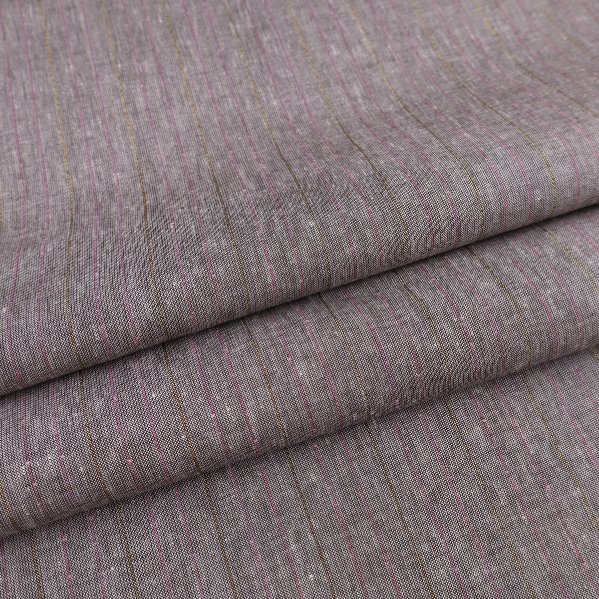Marco Linen Viscose Blend Suiting & Trousers Fabric - Pink & Gold Lurex Pinstripe