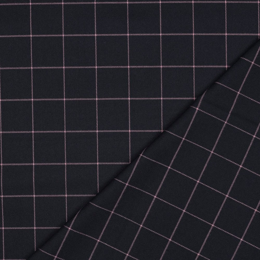 Marco Viscose Blend Stretch Suiting Fabric - Black & Pink Check