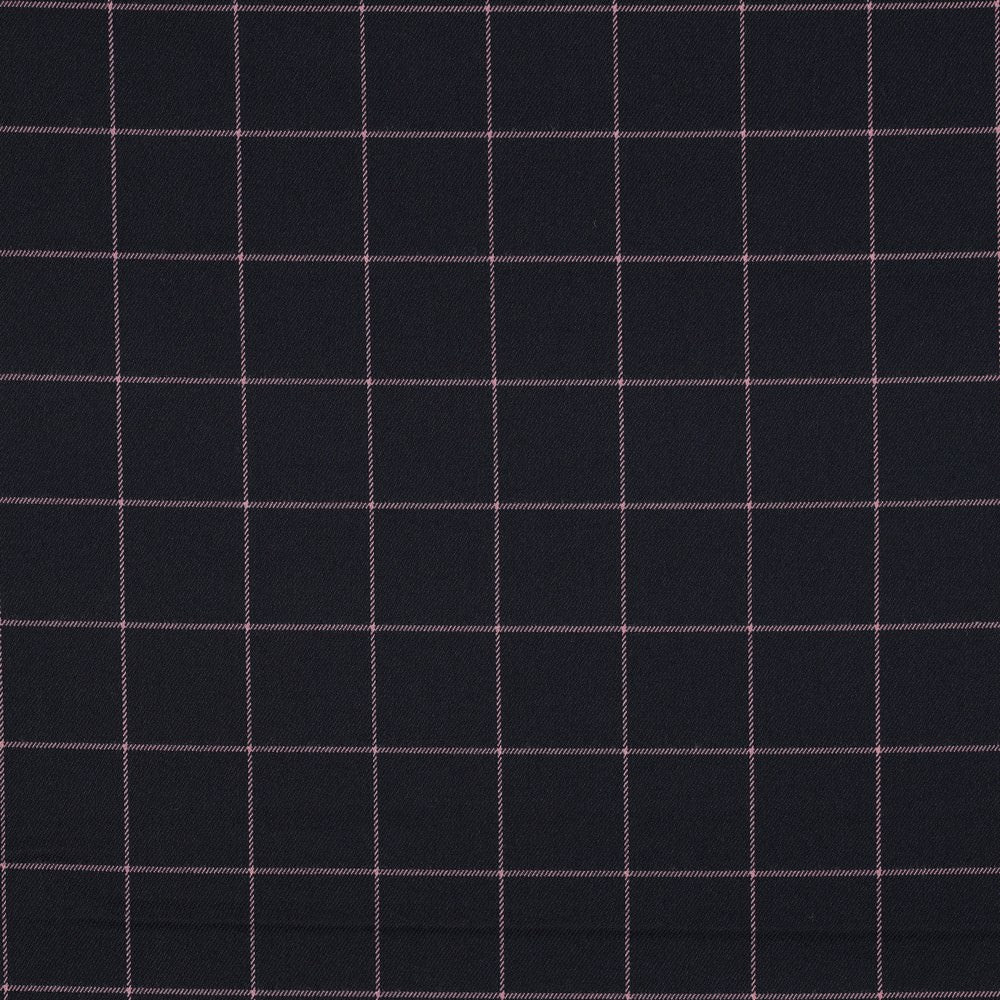 Marco Viscose Blend Stretch Suiting Fabric - Black & Pink Check