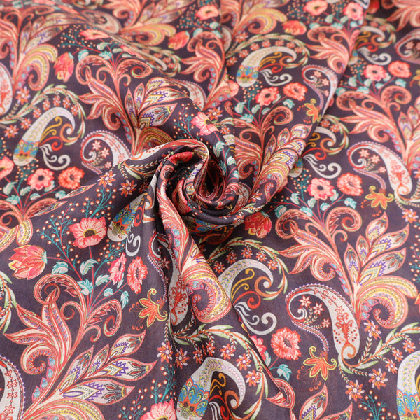 May Printed Mango Faux Silk Dressmaking Fabric - Black Paisley