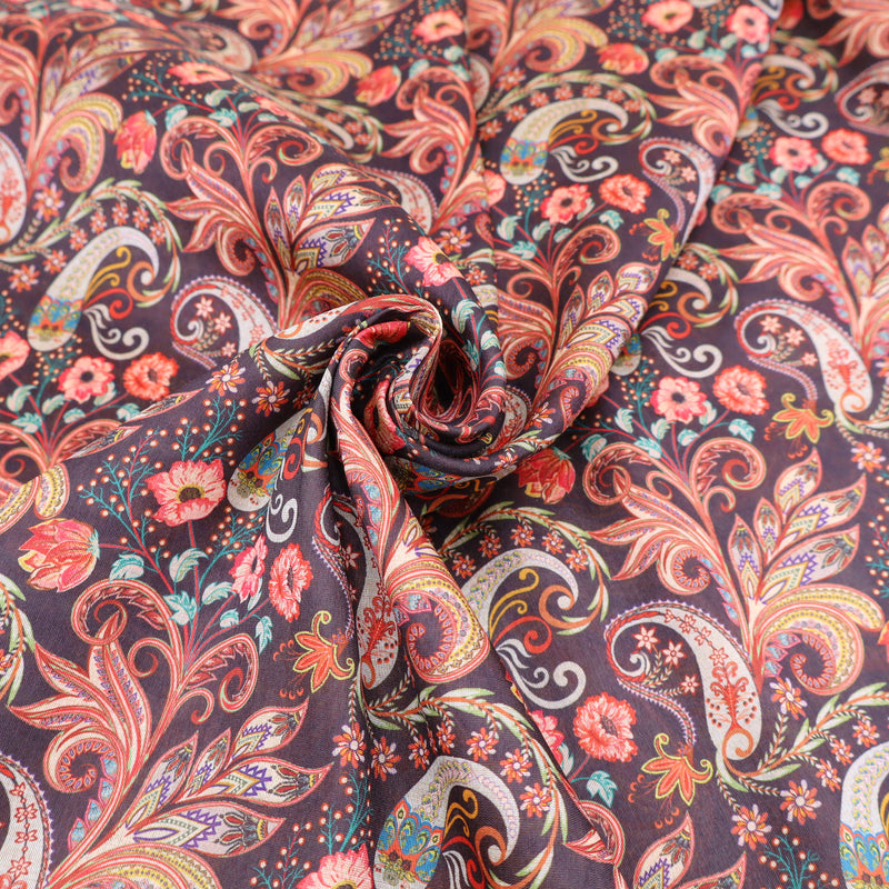 May Printed Mango Faux Silk Dressmaking Fabric - Black Paisley