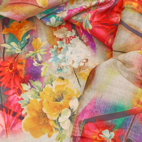 May Printed Mango Faux Silk Dressmaking Fabric - Boysenberry Bloom