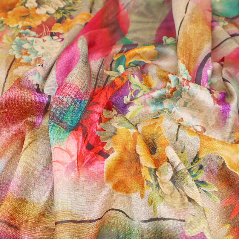 May Printed Mango Faux Silk Dressmaking Fabric - Boysenberry Bloom