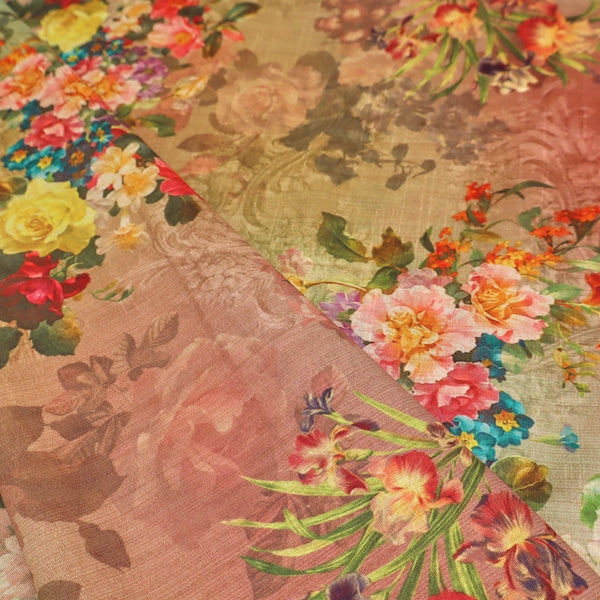 May Printed Mango Faux Silk Dressmaking Fabric - Coloured Florals