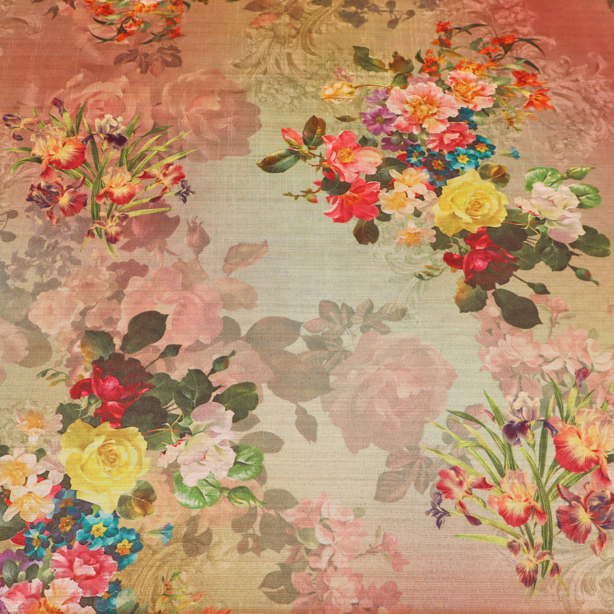 May Printed Mango Faux Silk Dressmaking Fabric - Coloured Florals