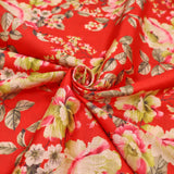 May Printed Mango Faux Silk Dressmaking Fabric - Flowers on Red