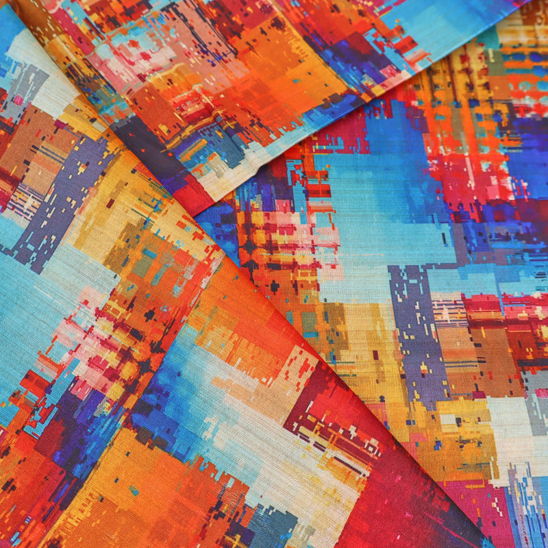 May Printed Mango Faux Silk Dressmaking Fabric - Patchwork Squares