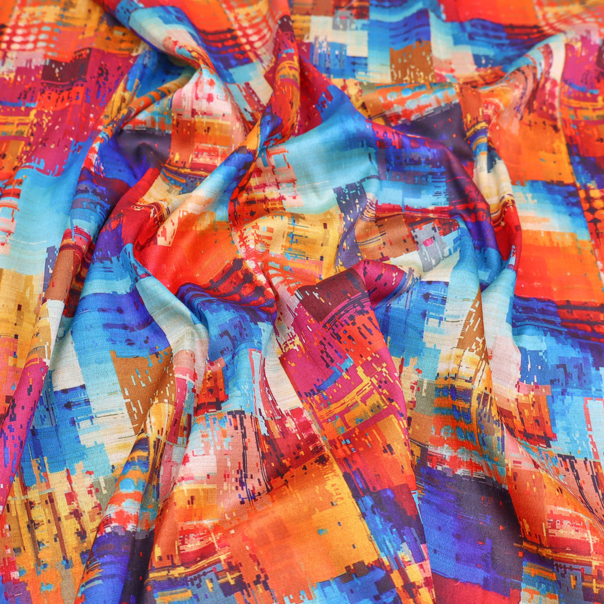May Printed Mango Faux Silk Dressmaking Fabric - Patchwork Squares