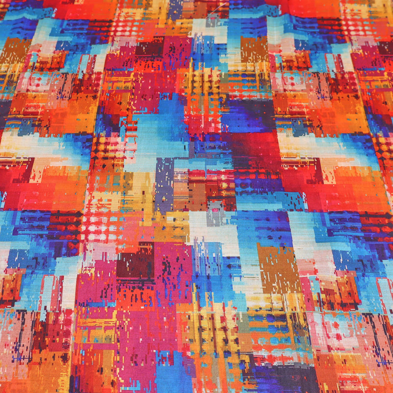 May Printed Mango Faux Silk Dressmaking Fabric - Patchwork Squares