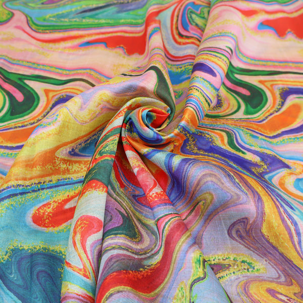 May Printed Mango Faux Silk Dressmaking Fabric - Retro Marble