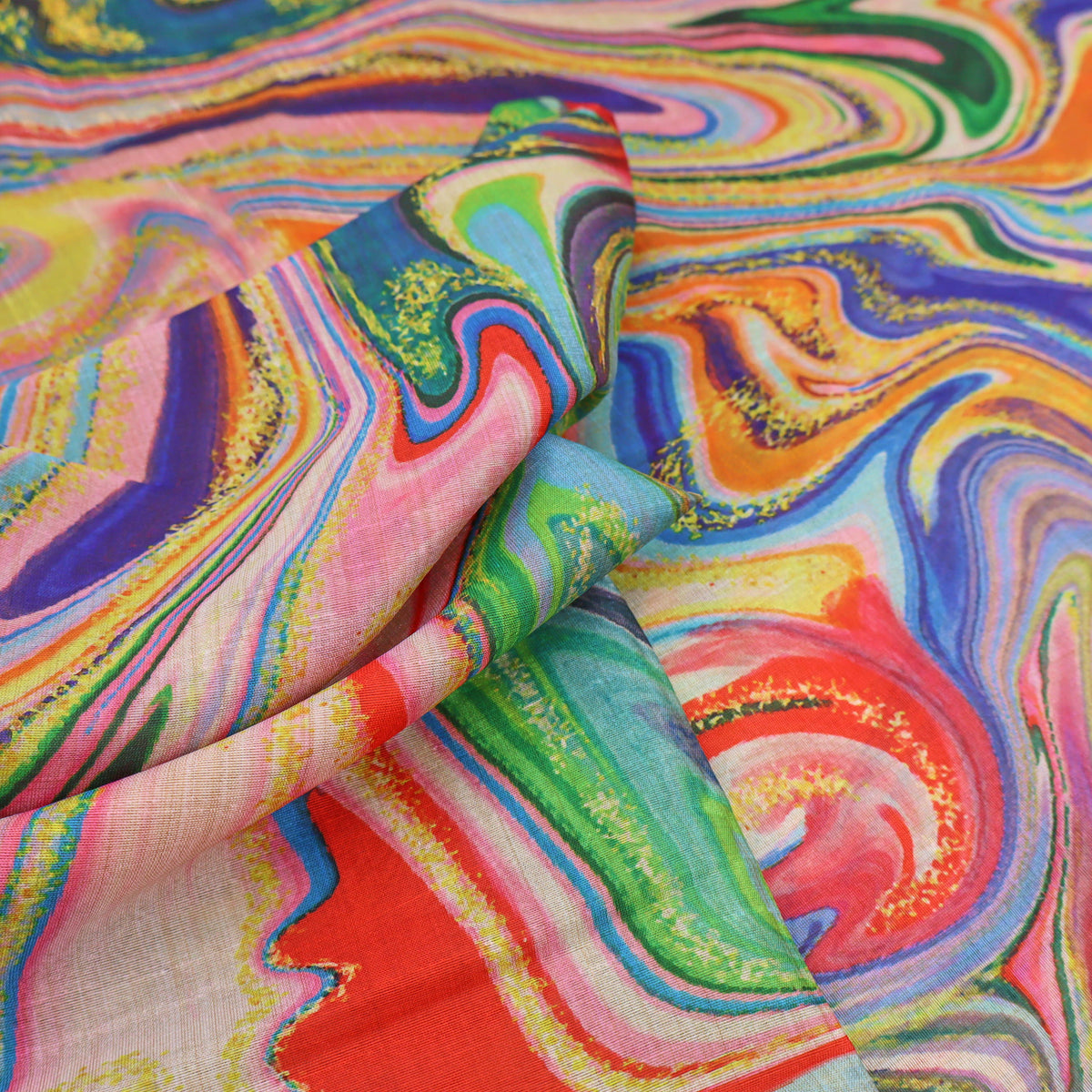 May Printed Mango Faux Silk Dressmaking Fabric - Retro Marble
