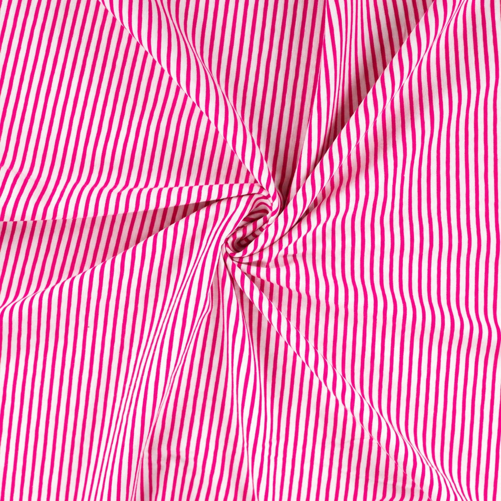 Medium Stripes Printed Cotton Jersey Dressmaking Fabric - Pink