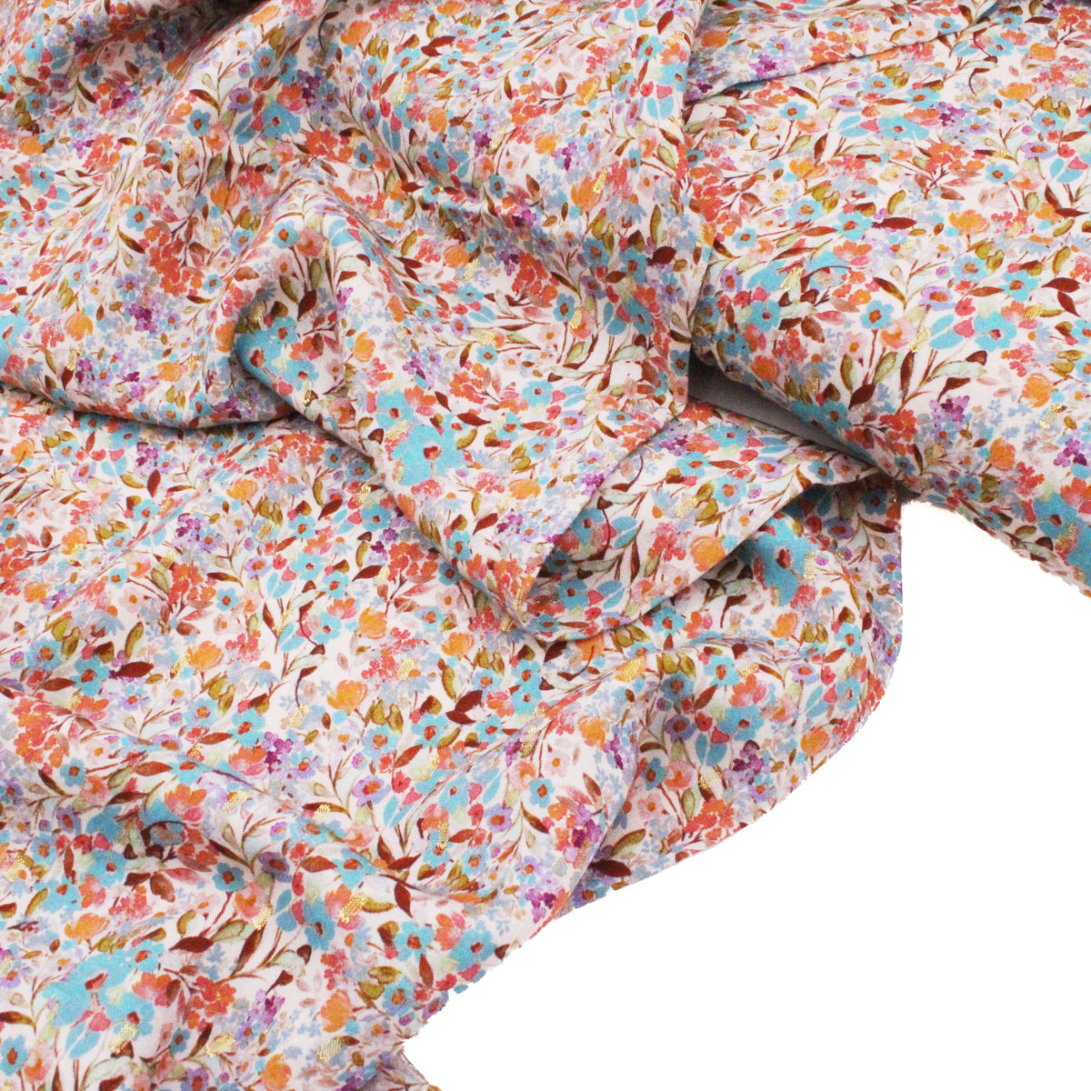 Millie Viscose Lawn Dressmaking Fabric - Ditsy Gold Lurex