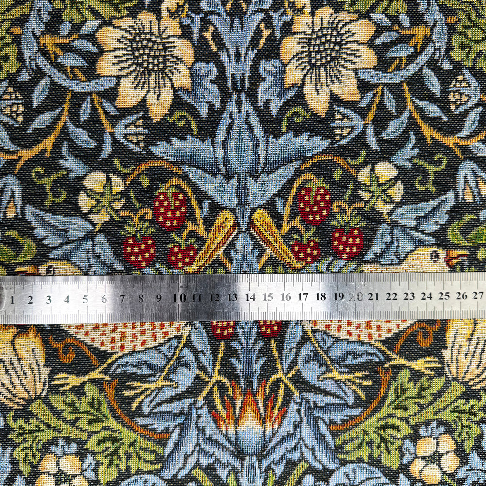 William Morris Tapestry Fabric | Cotton Jacquard | Upholstery & Curtains - Strawberry Thief Grey