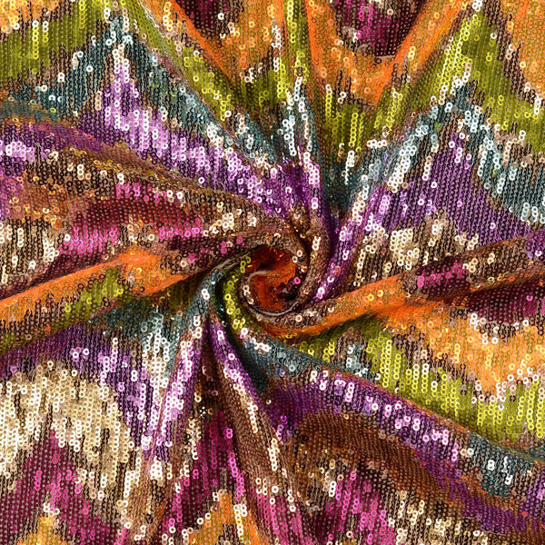 Party Zigzag Sequin Dressmaking Occasion Fabric - Multicoloured
