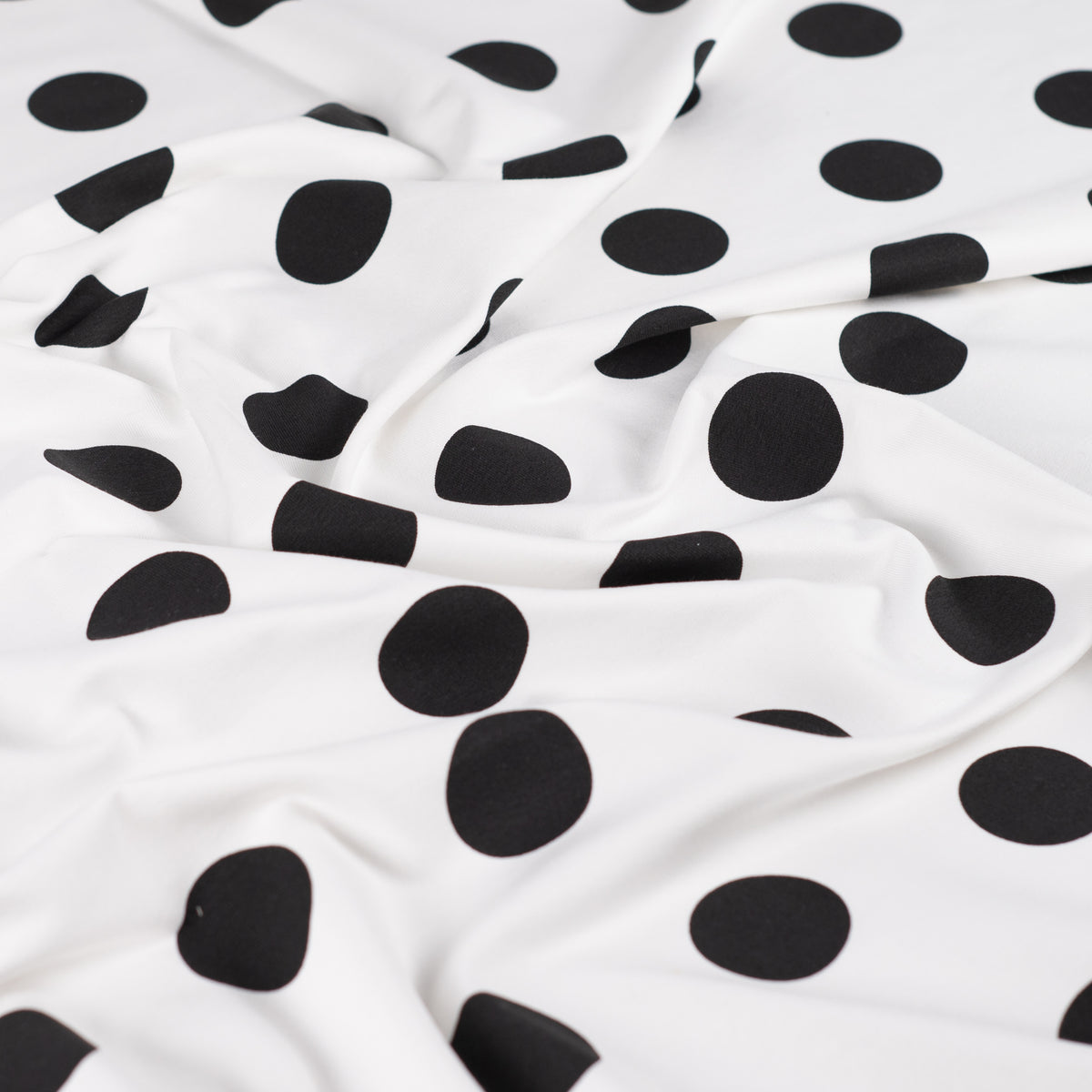 Polka Dot Printed French Terry Loungewear Fabric - Black