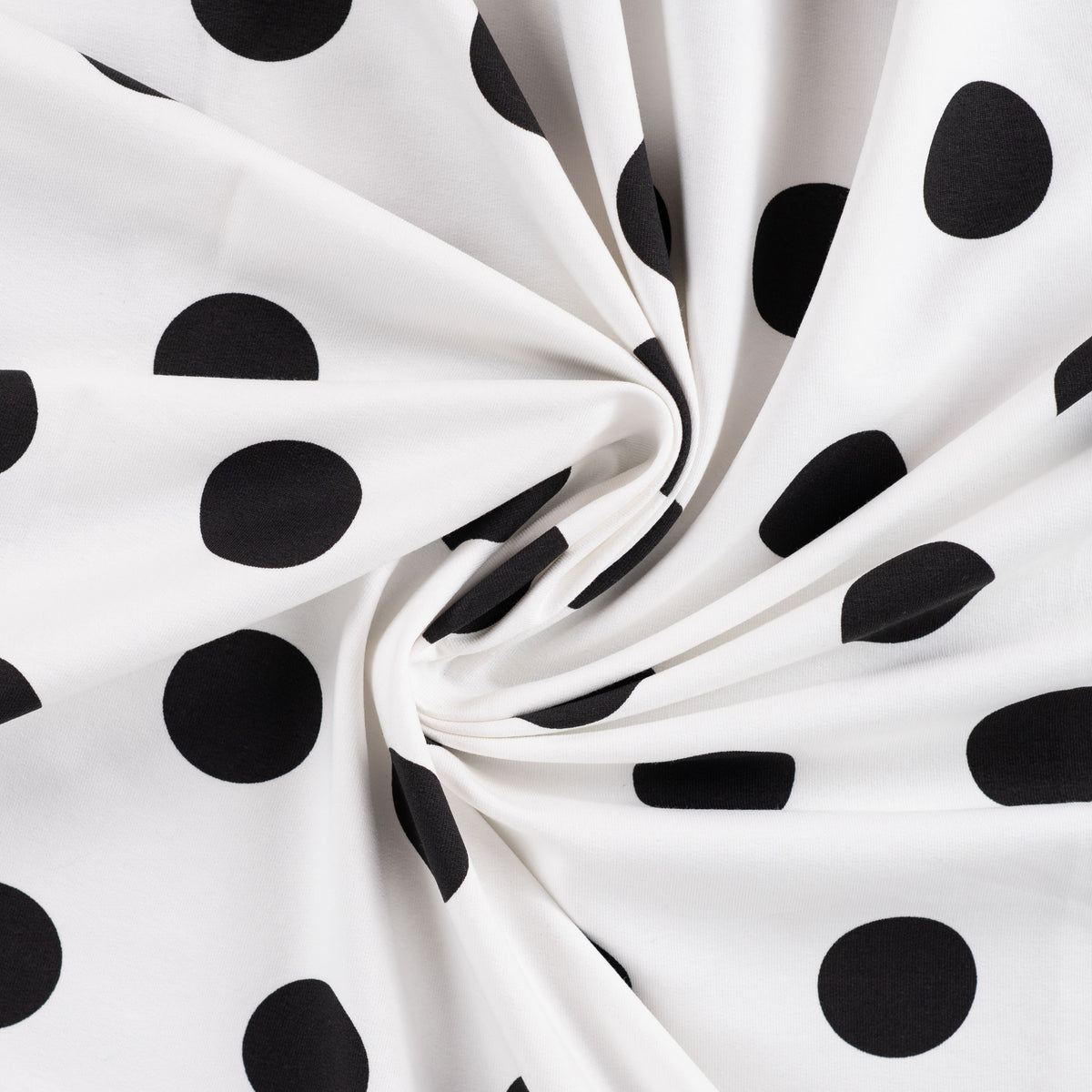 Polka Dot Printed French Terry Loungewear Fabric - Black