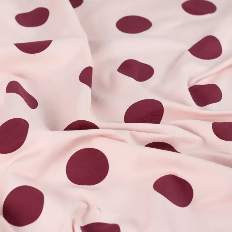 Polka Dot Printed French Terry Loungewear Fabric - Burgundy