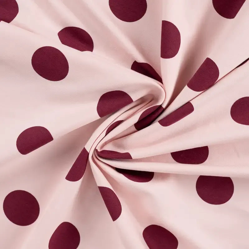 Polka Dot Printed French Terry Loungewear Fabric - Burgundy