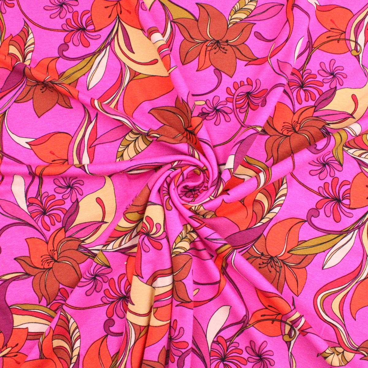 Retro 70s Viscose Jersey Flowers - Hot Pink