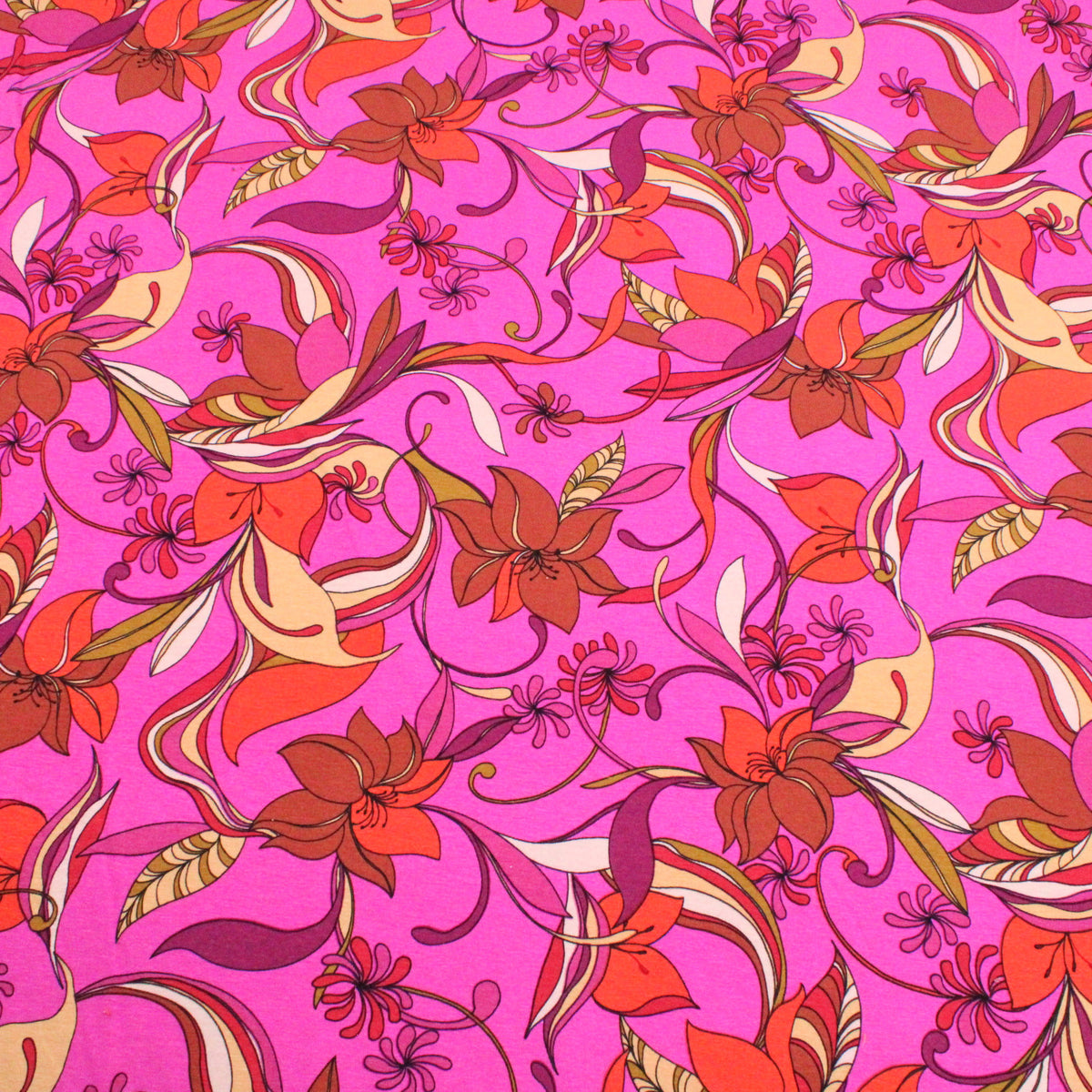 Retro 70s Viscose Jersey Flowers - Hot Pink