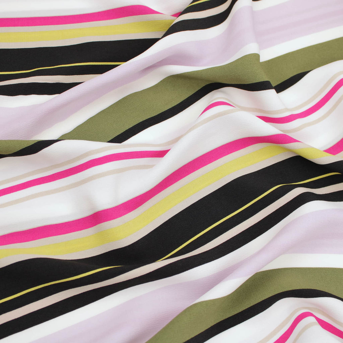 Retro Stripes Viscose Crepe - Khaki/Pink