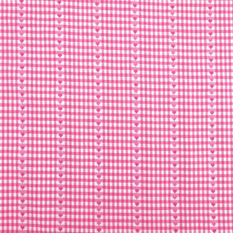 Reversible Gingham Cotton Jacquard Dressmaking Fabric - Pink Hearts