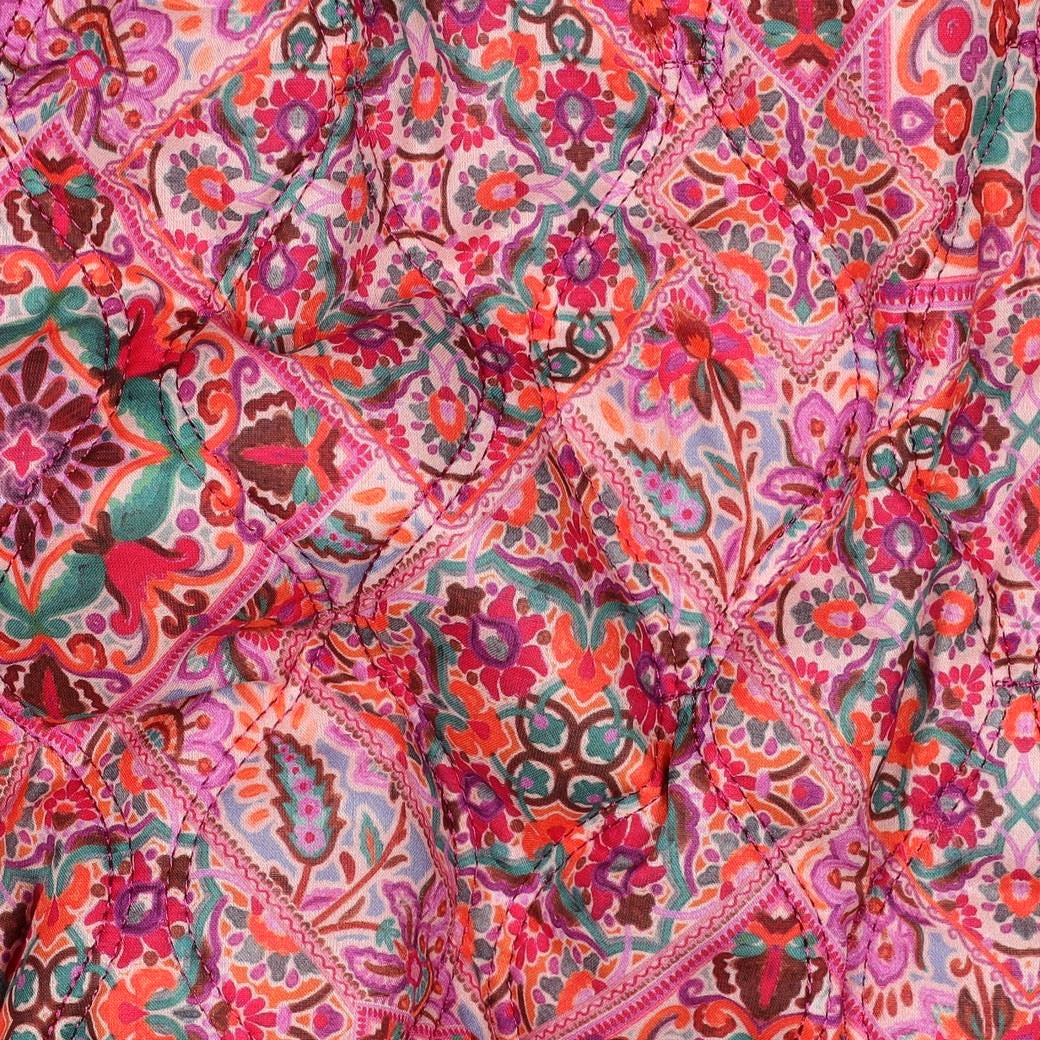 Reversible Quilted Cotton Voile Stepped Jacketing Fabric - Pink Patchwork