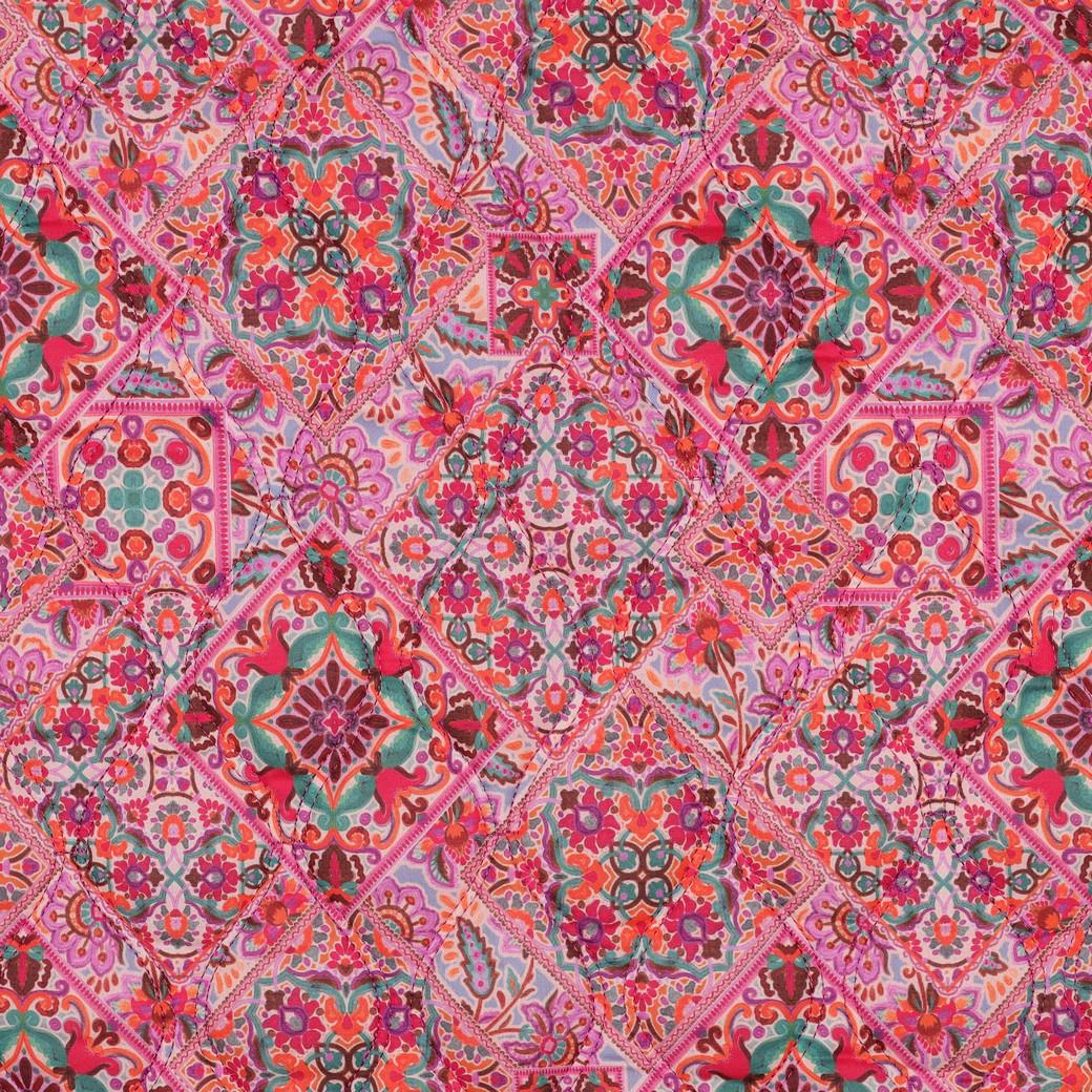 Reversible Quilted Cotton Voile Stepped Jacketing Fabric - Pink Patchwork