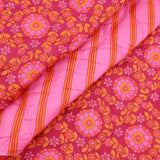 Reversible Quilted Cotton Voile Stepped Jacketing Fabric  - Pink & Orange Flowers