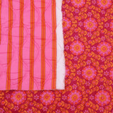 Reversible Quilted Cotton Voile Stepped Jacketing Fabric  - Pink & Orange Flowers