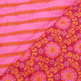 Reversible Quilted Cotton Voile Stepped Jacketing Fabric  - Pink & Orange Flowers