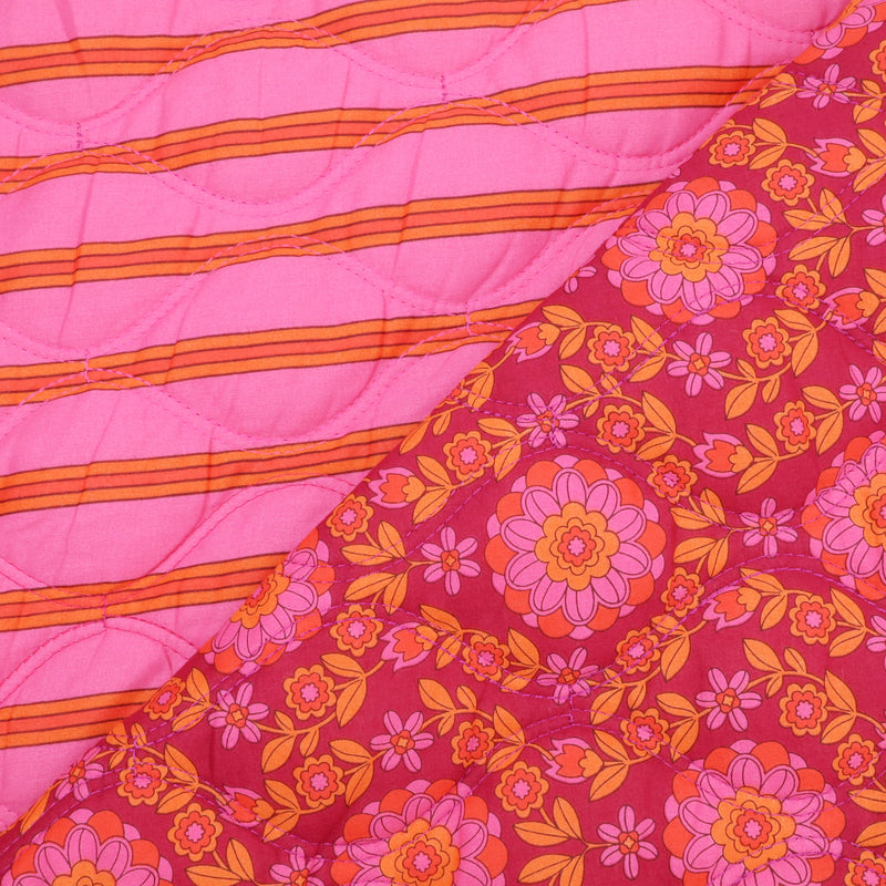 Reversible Quilted Cotton Voile Stepped Jacketing Fabric  - Pink & Orange Flowers