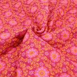 Reversible Quilted Cotton Voile Stepped Jacketing Fabric  - Pink & Orange Flowers