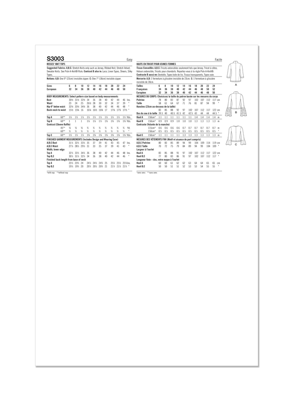 Simplicity Misses Knit Tops Sewing Pattern for Stylish Creations S3003